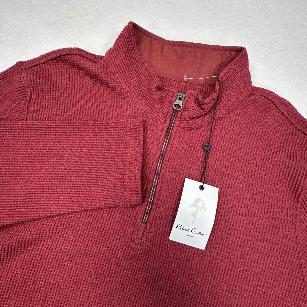 Robert Graham Shepton Top Mens 2XL Red Waffle Knit Quarter Zip Elbow Patches NEW - Picture 2 of 10